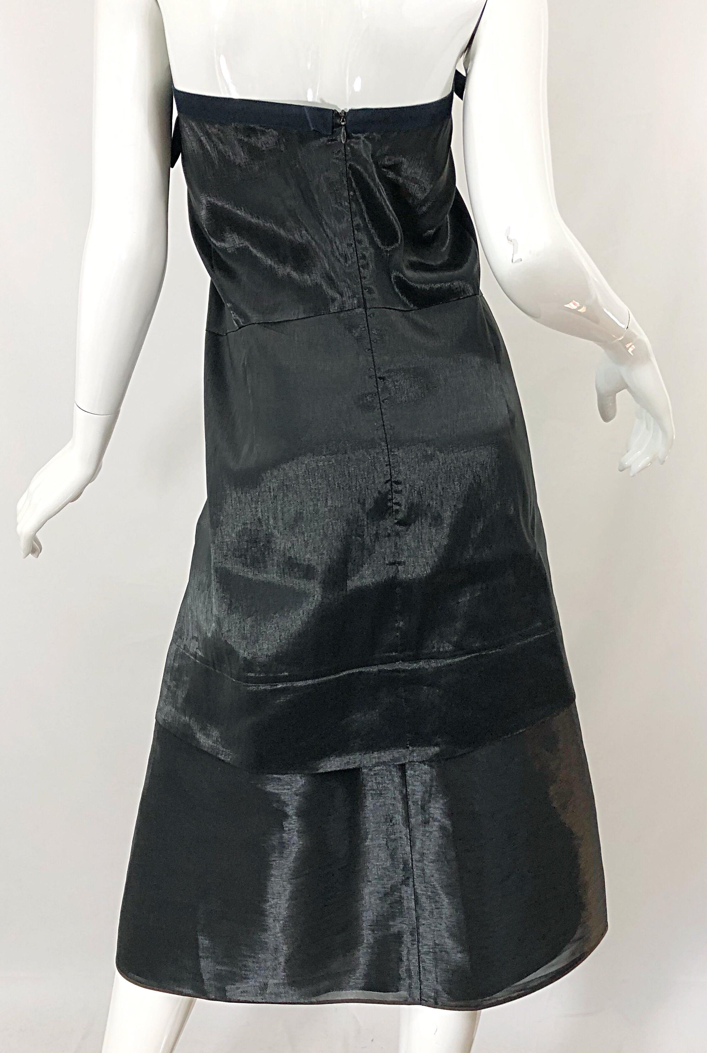 Jil Sander 90s Size 8 Vintage Black Metallic Avant Garde Strapless 1990s Dress For Sale 3