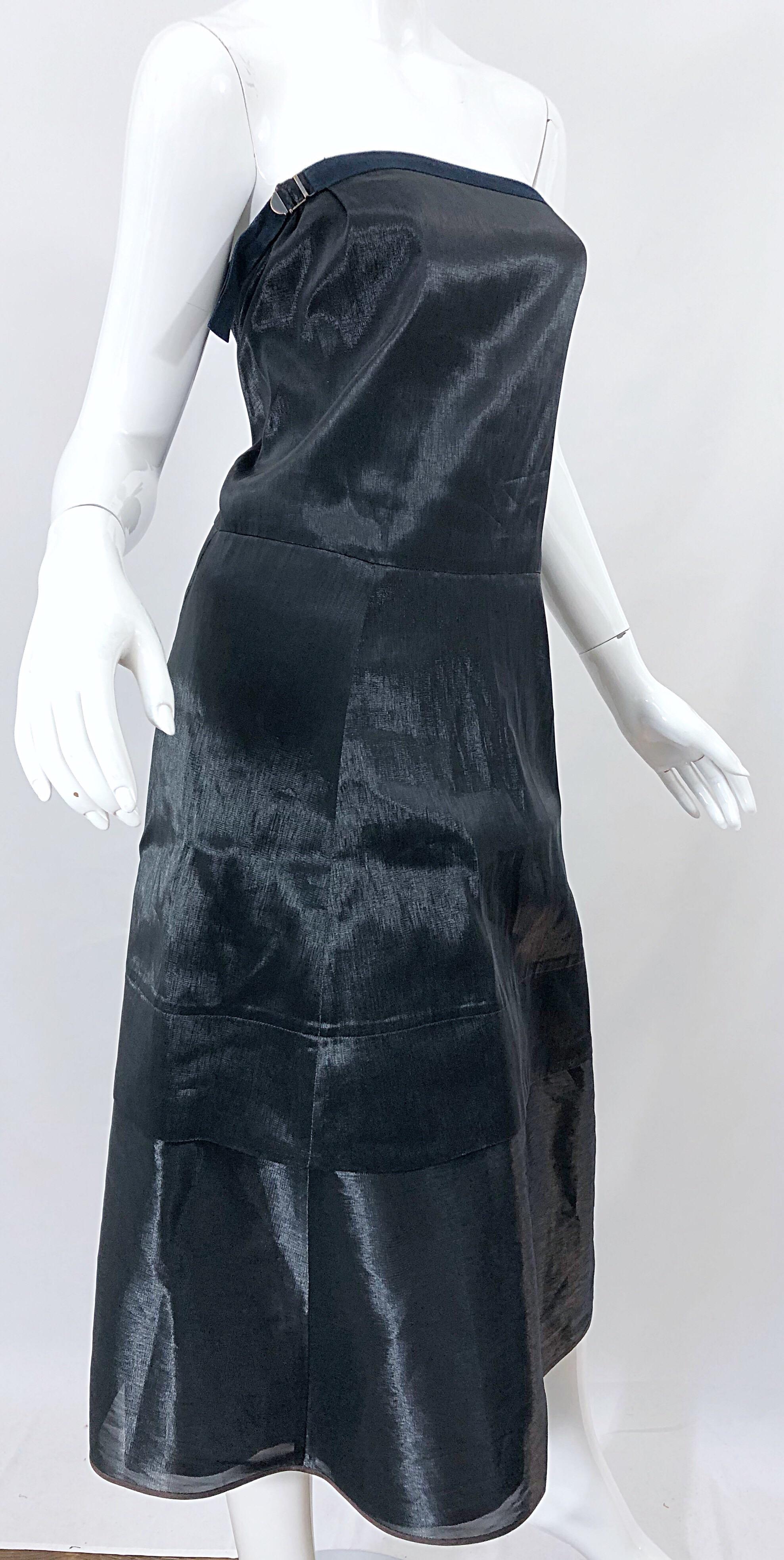 Jil Sander 90s Size 8 Vintage Black Metallic Avant Garde Strapless 1990s Dress For Sale 4