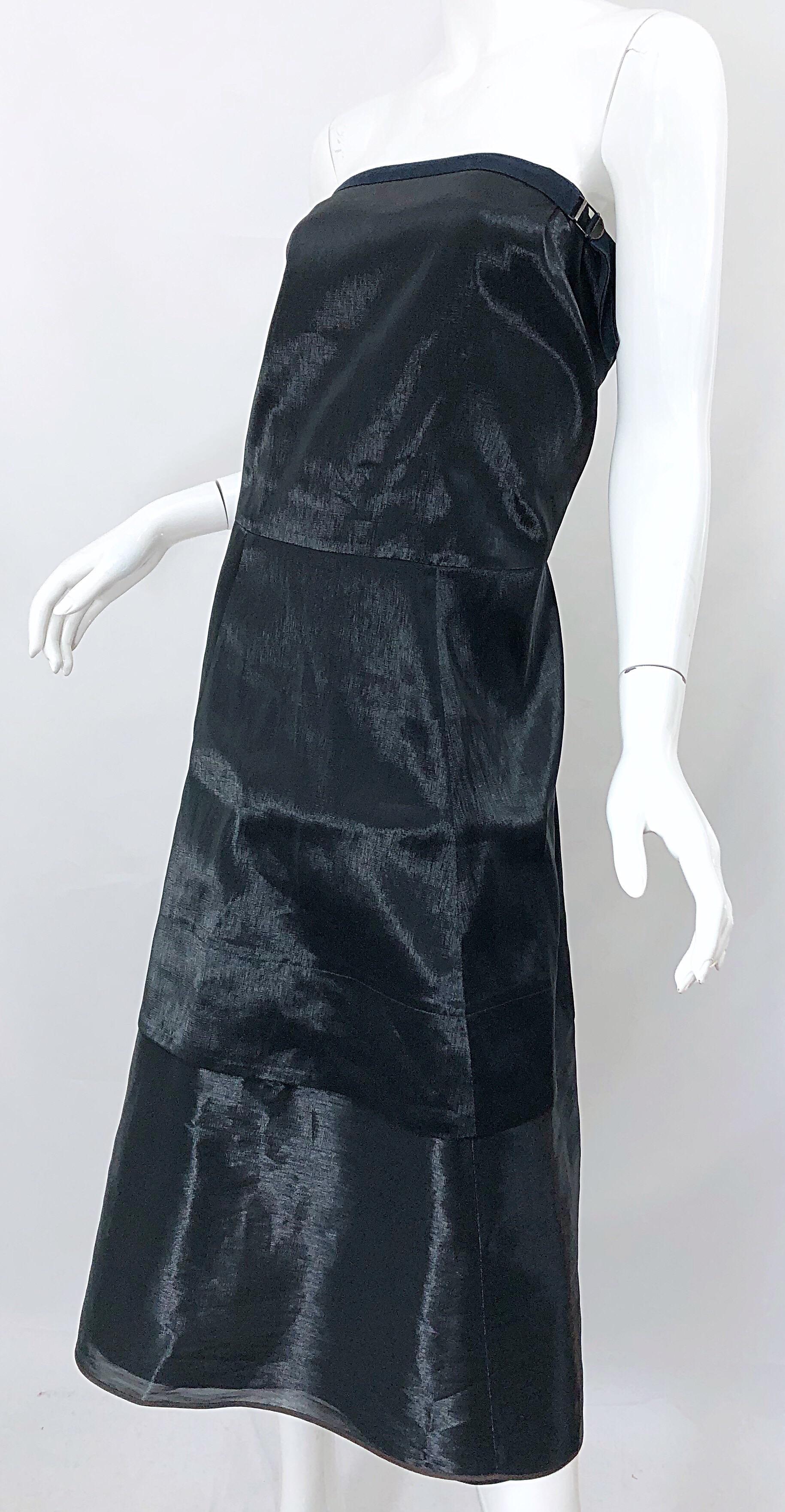 Jil Sander 90s Size 8 Vintage Black Metallic Avant Garde Strapless 1990s Dress For Sale 5
