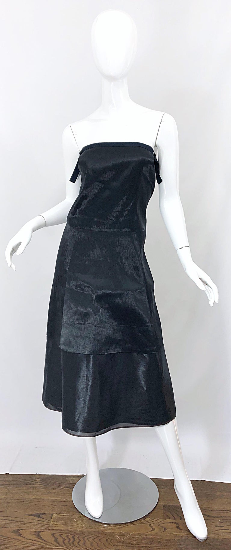 Jil Sander 90s Size 8 Vintage Black Metallic Avant Garde Strapless 