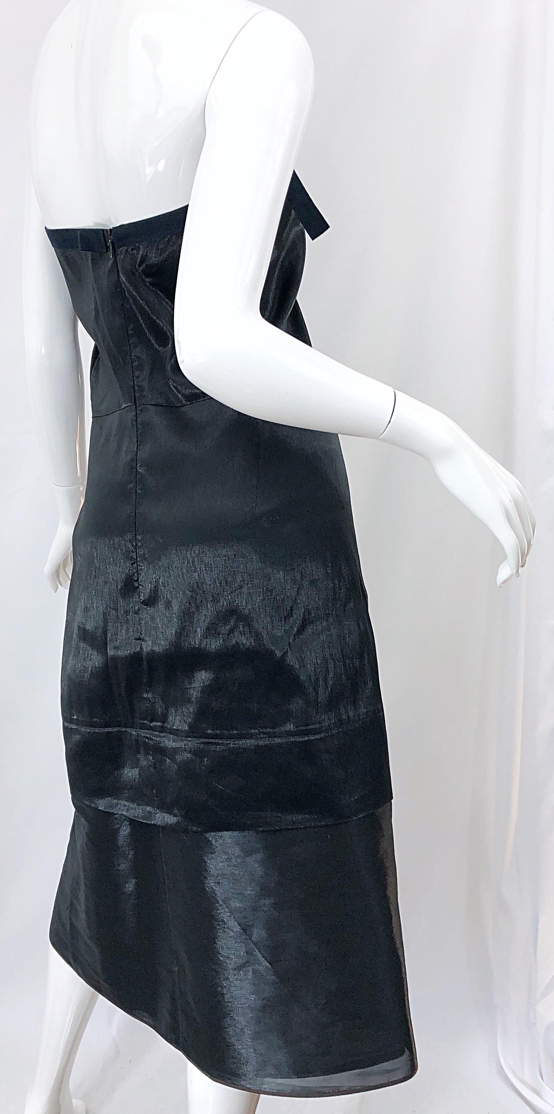 Jil Sander 90s Size 8 Vintage Black Metallic Avant Garde Strapless 1990s Dress In Excellent Condition For Sale In San Diego, CA