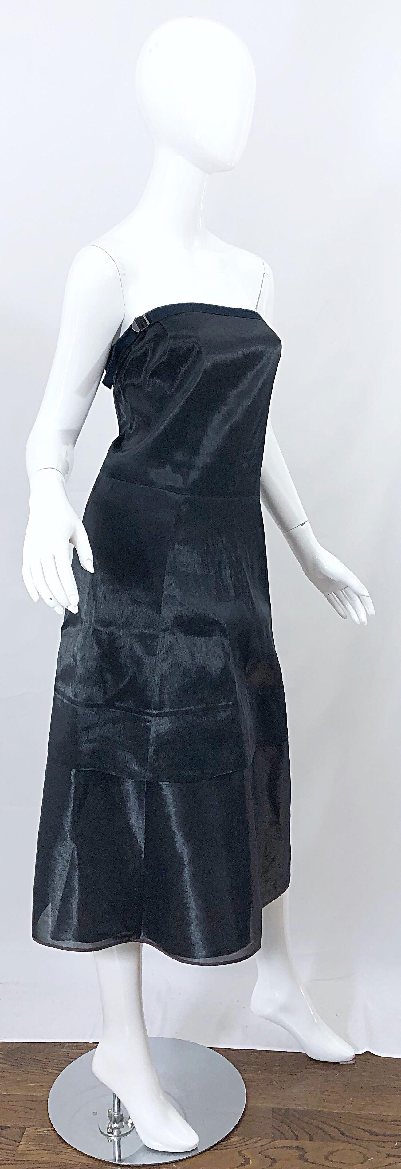 Women's Jil Sander 90s Size 8 Vintage Black Metallic Avant Garde Strapless 1990s Dress For Sale