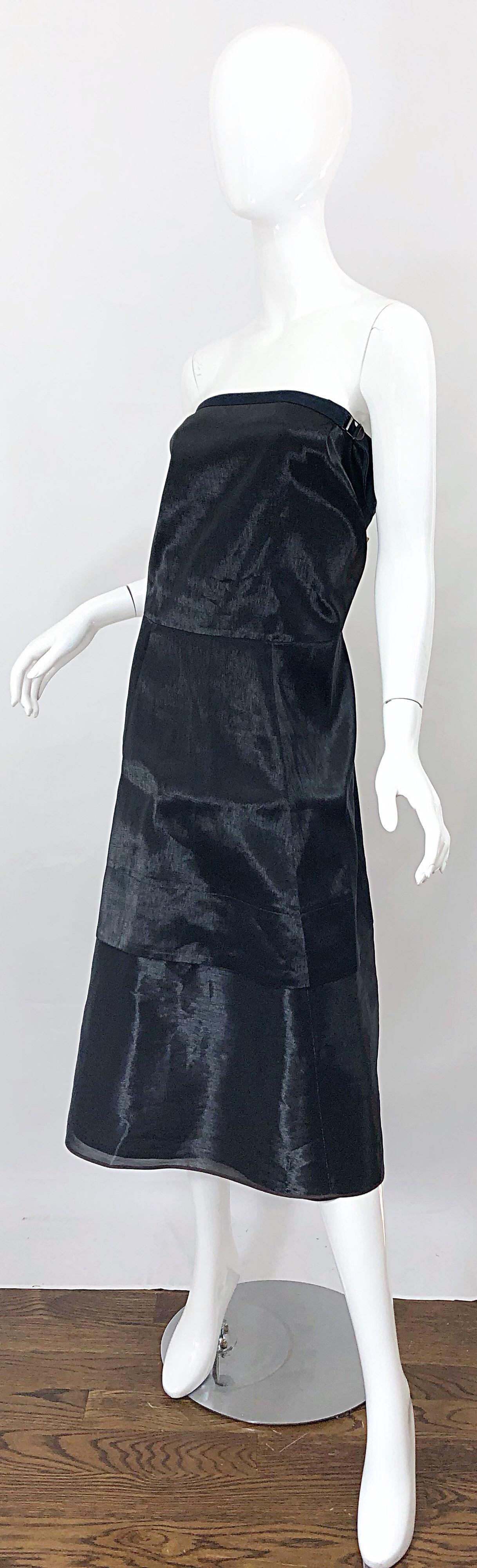 Jil Sander 90s Size 8 Vintage Black Metallic Avant Garde Strapless 1990s Dress For Sale 1