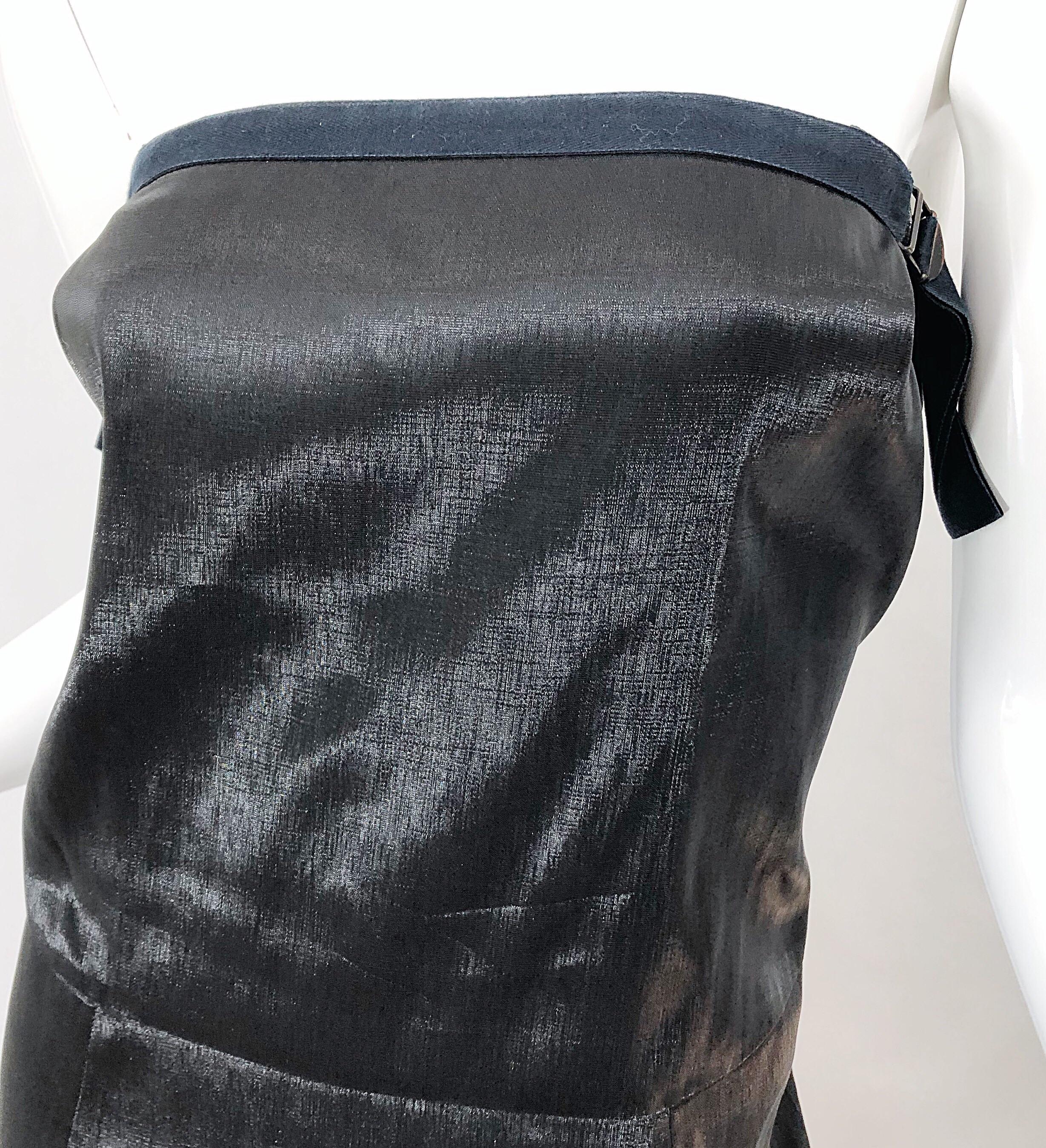 Jil Sander 90s Size 8 Vintage Black Metallic Avant Garde Strapless 1990s Dress For Sale 2