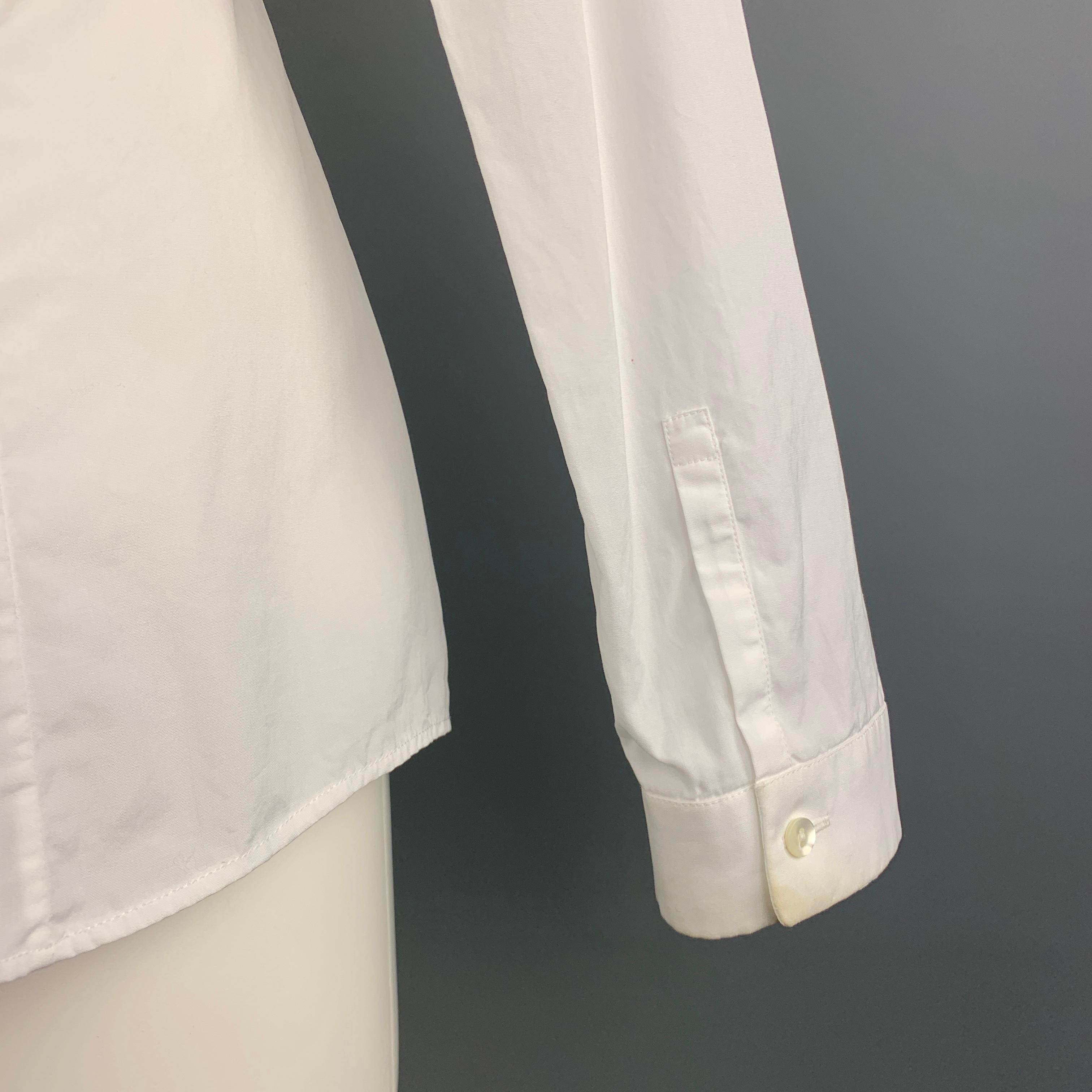 JIL SANDER Size 8 White Cotton Ruffled Asymmetrical Collar Buttoned Blouse 1