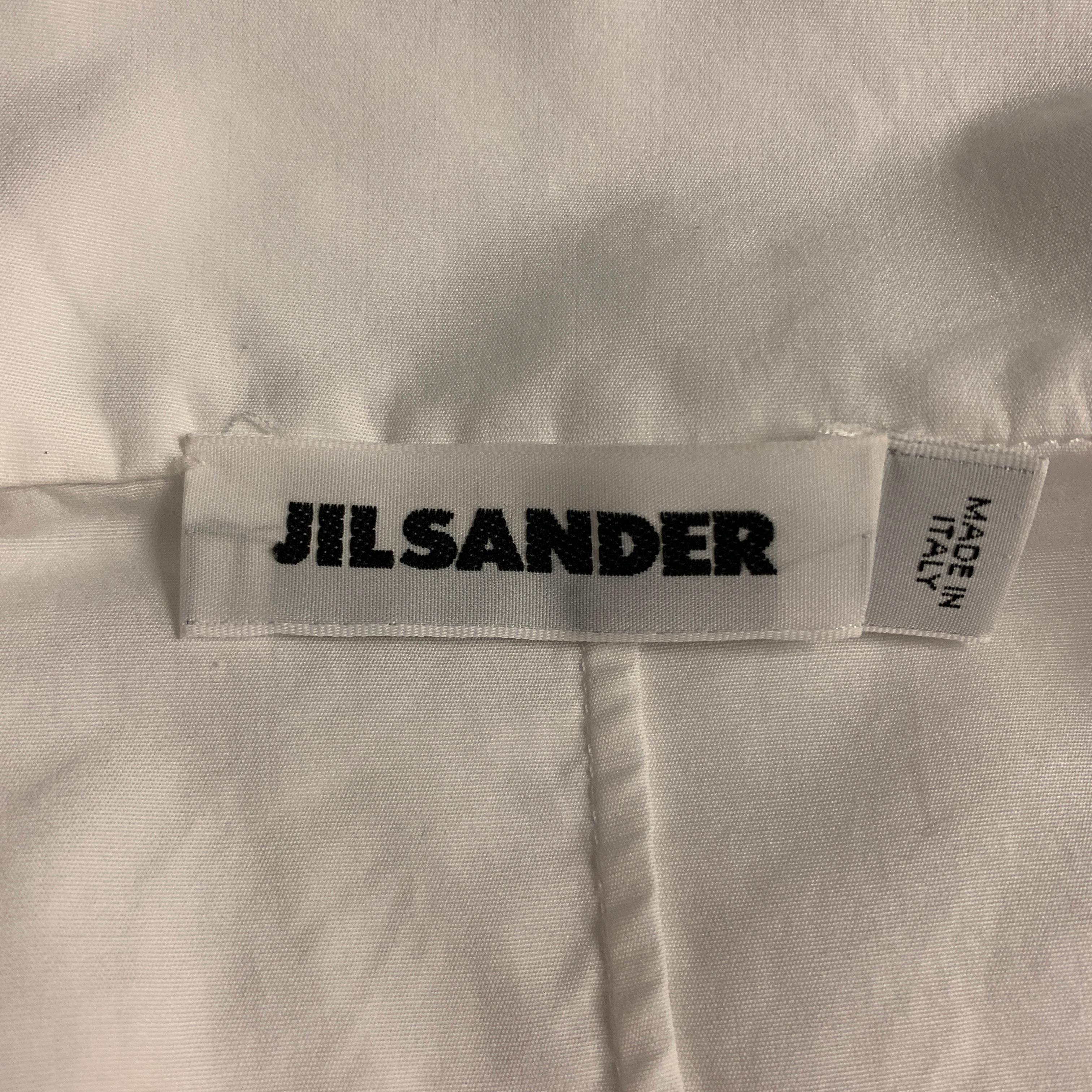 JIL SANDER Size 8 White Cotton Ruffled Asymmetrical Collar Buttoned Blouse 2