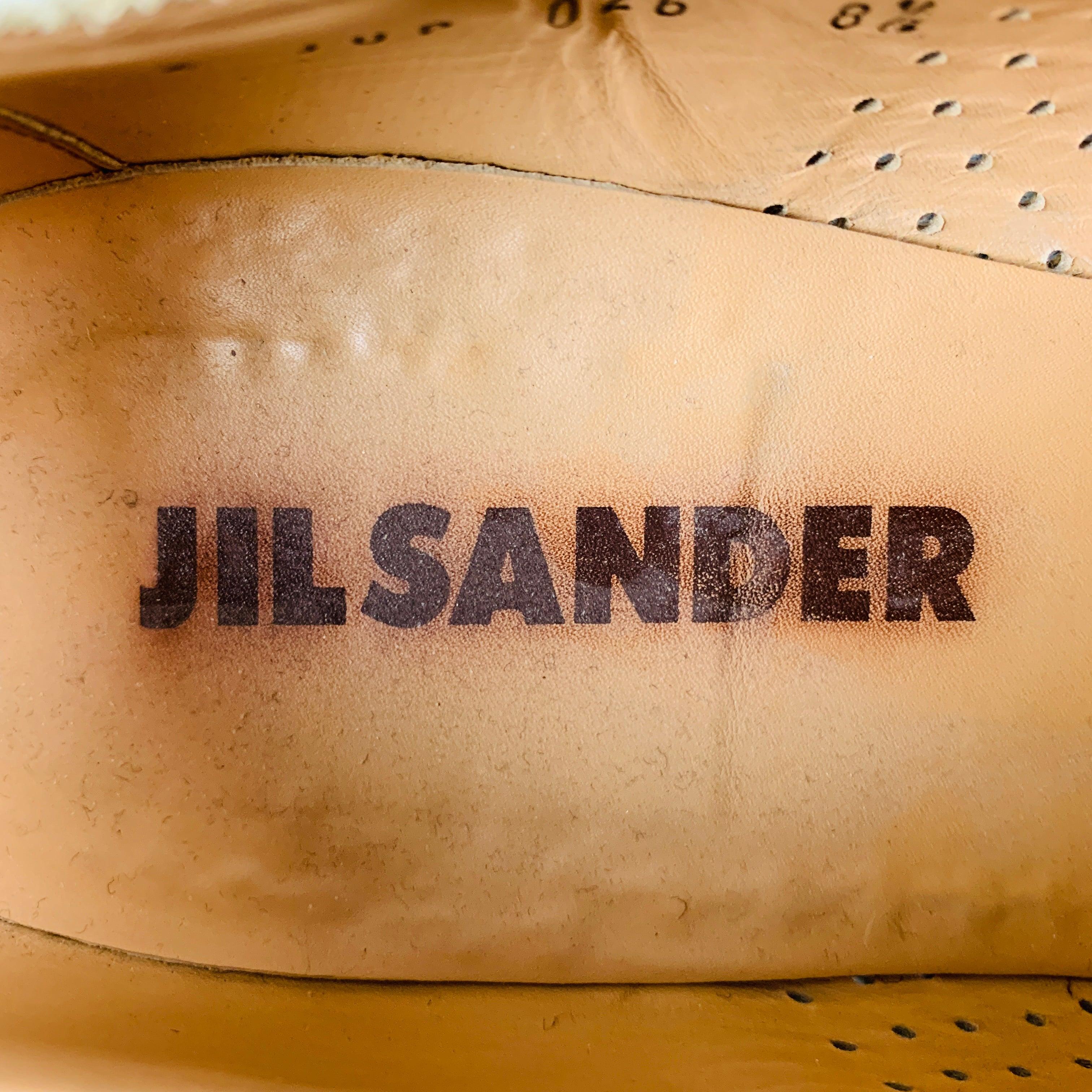 JIL SANDER Size 8.5 Beige Perforated Leather Slip On Loafers For Sale 3