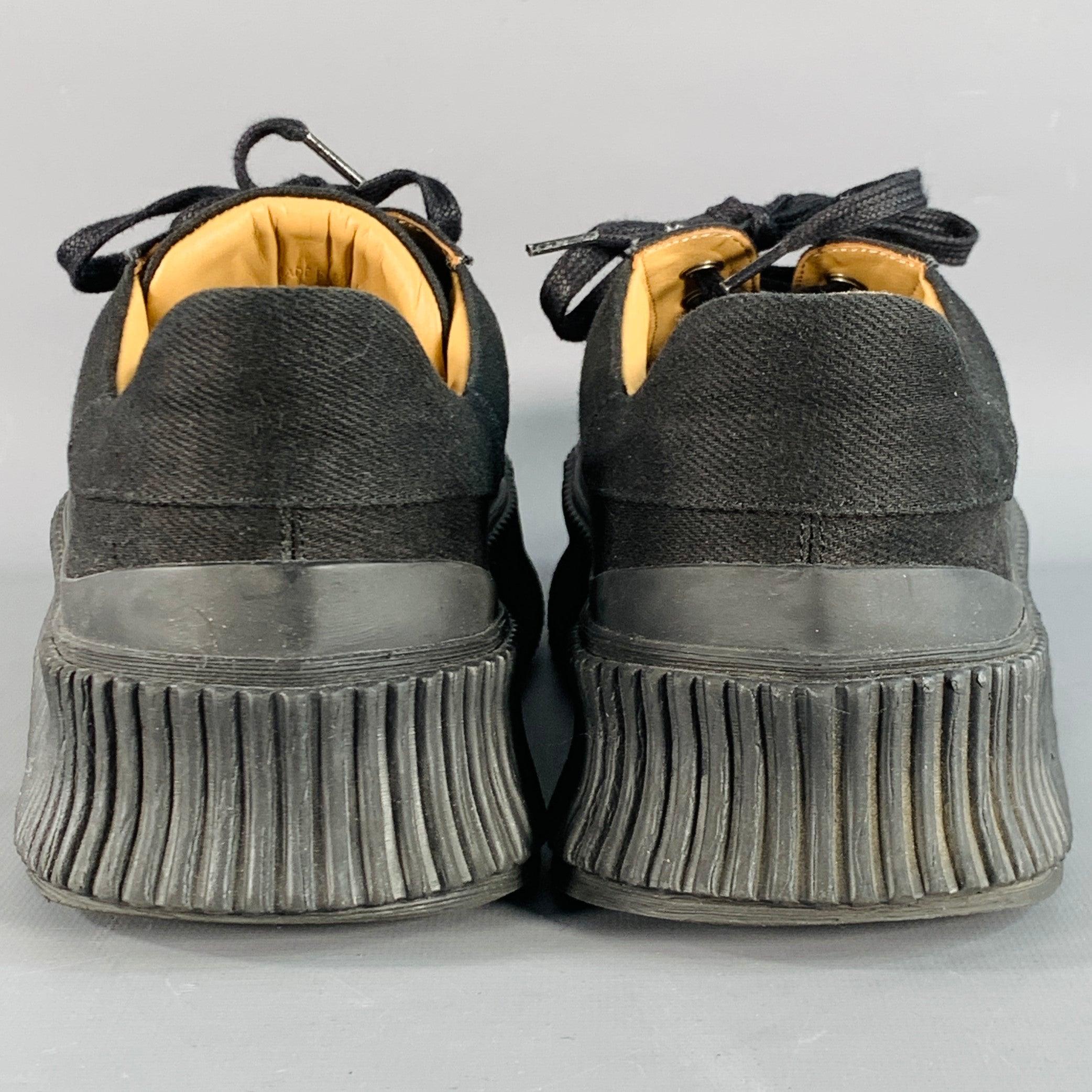 Nero Jil Sander taglia 9 Scarpe da ginnastica in tela nera con suola in crêpe in vendita