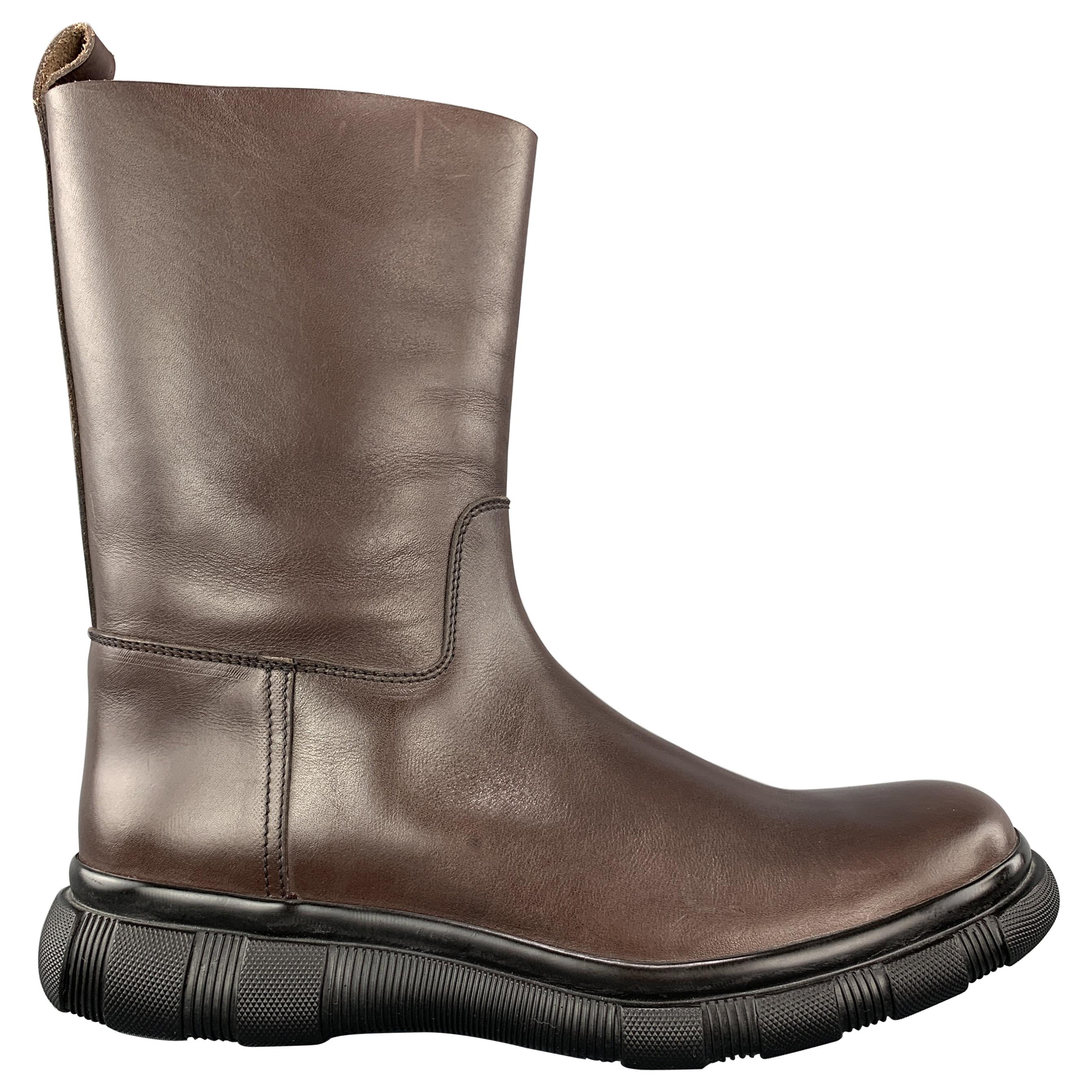 JIL SANDER Size 9 Brown Leather Black Rubber Sole Calf Boots at 1stDibs