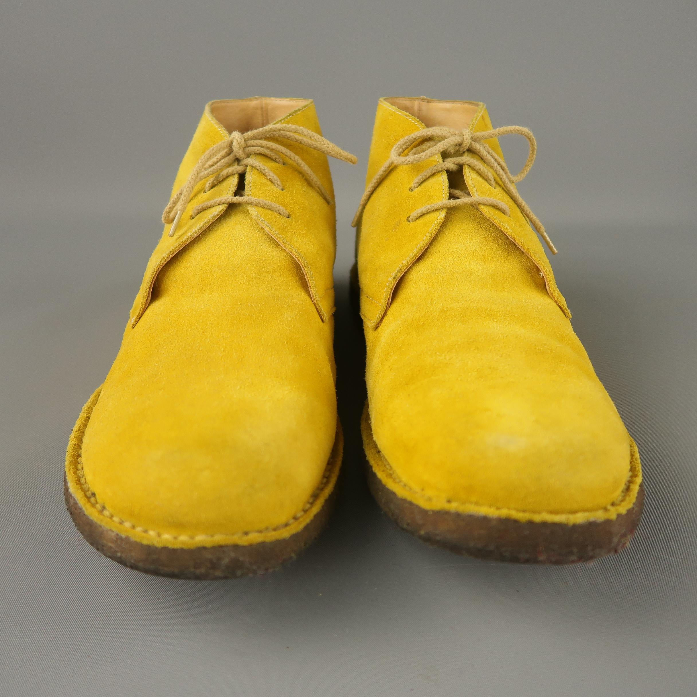 JIL SANDER Size 9 Yellow Solid Suede Lace Up Boots In Good Condition In San Francisco, CA