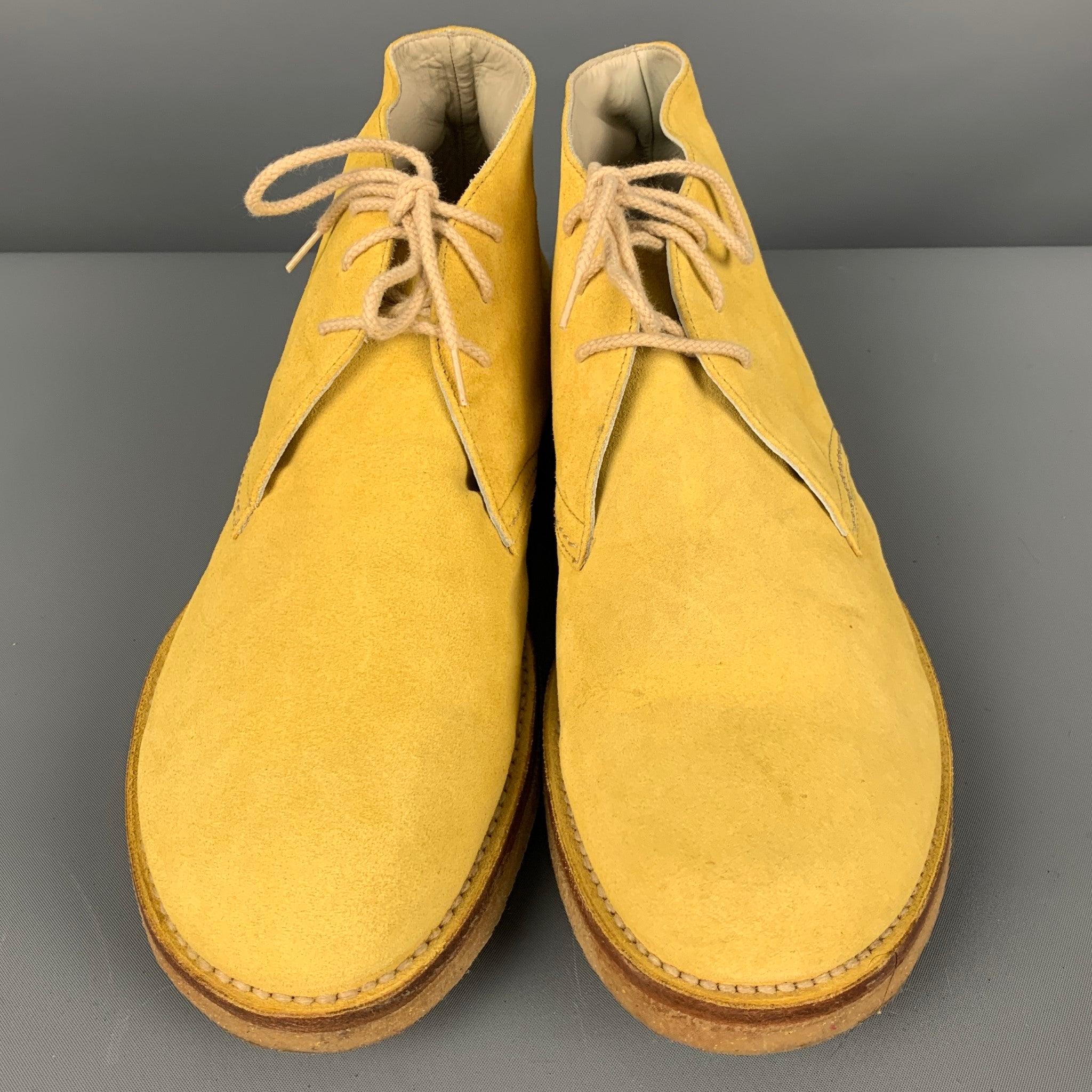 Men's JIL SANDER Size 9 Yellow Suede Ankle Lace Up Shoes For Sale