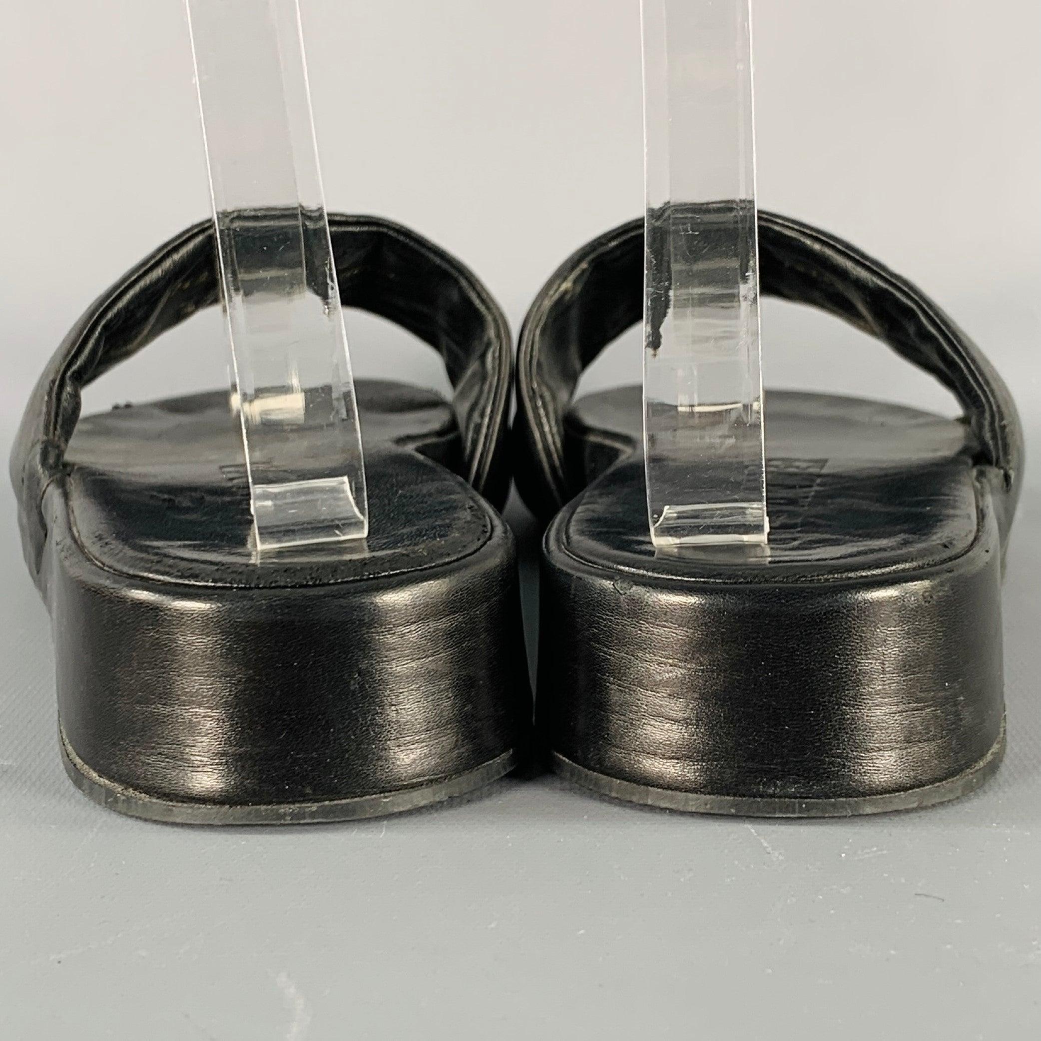 JIL SANDER Size 9.5 Black Leather Platform Sandals In Good Condition For Sale In San Francisco, CA