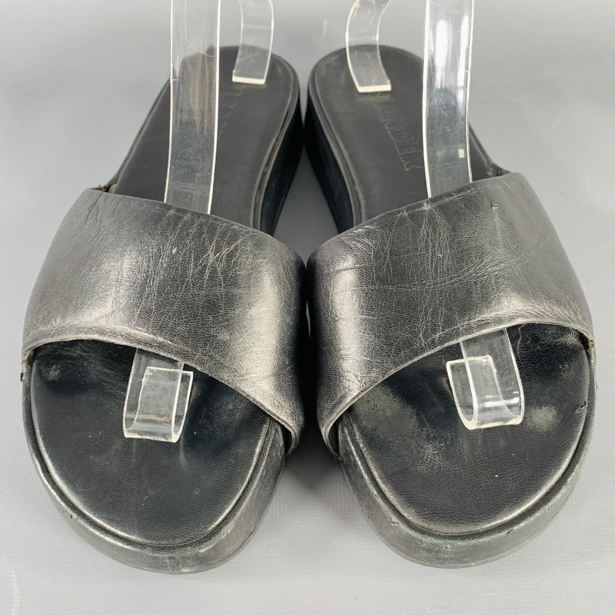 Women's JIL SANDER Size 9.5 Black Leather Platform Sandals For Sale
