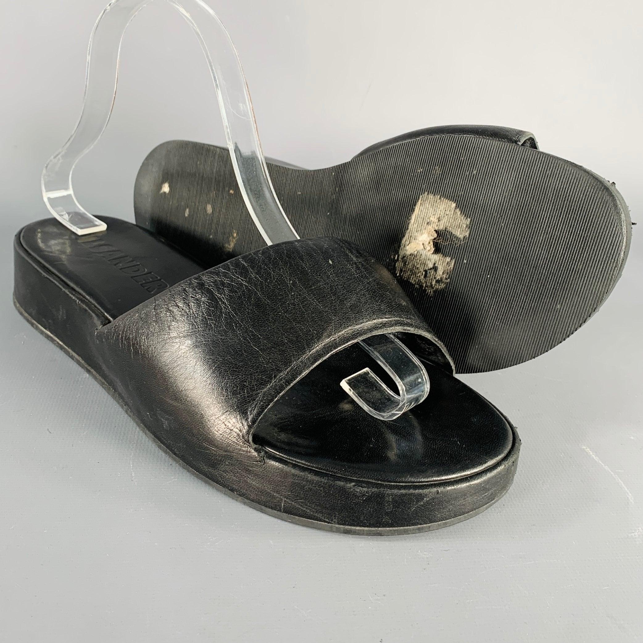 JIL SANDER Size 9.5 Black Leather Platform Sandals For Sale 1