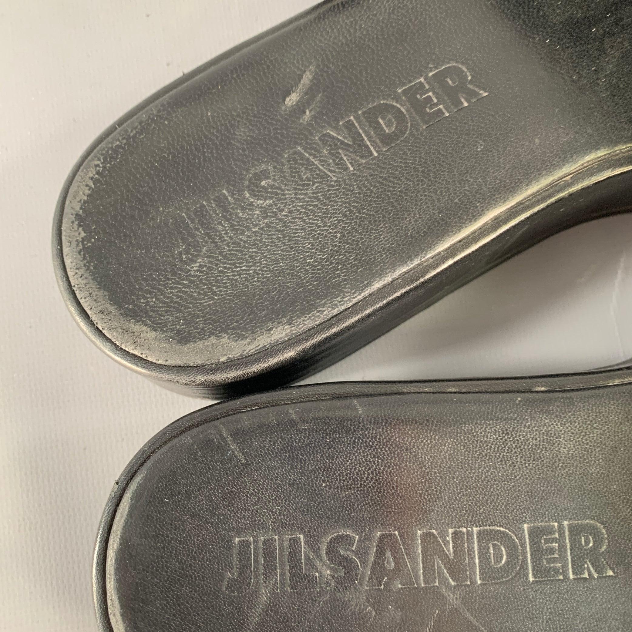 JIL SANDER Size 9.5 Black Leather Platform Sandals For Sale 5