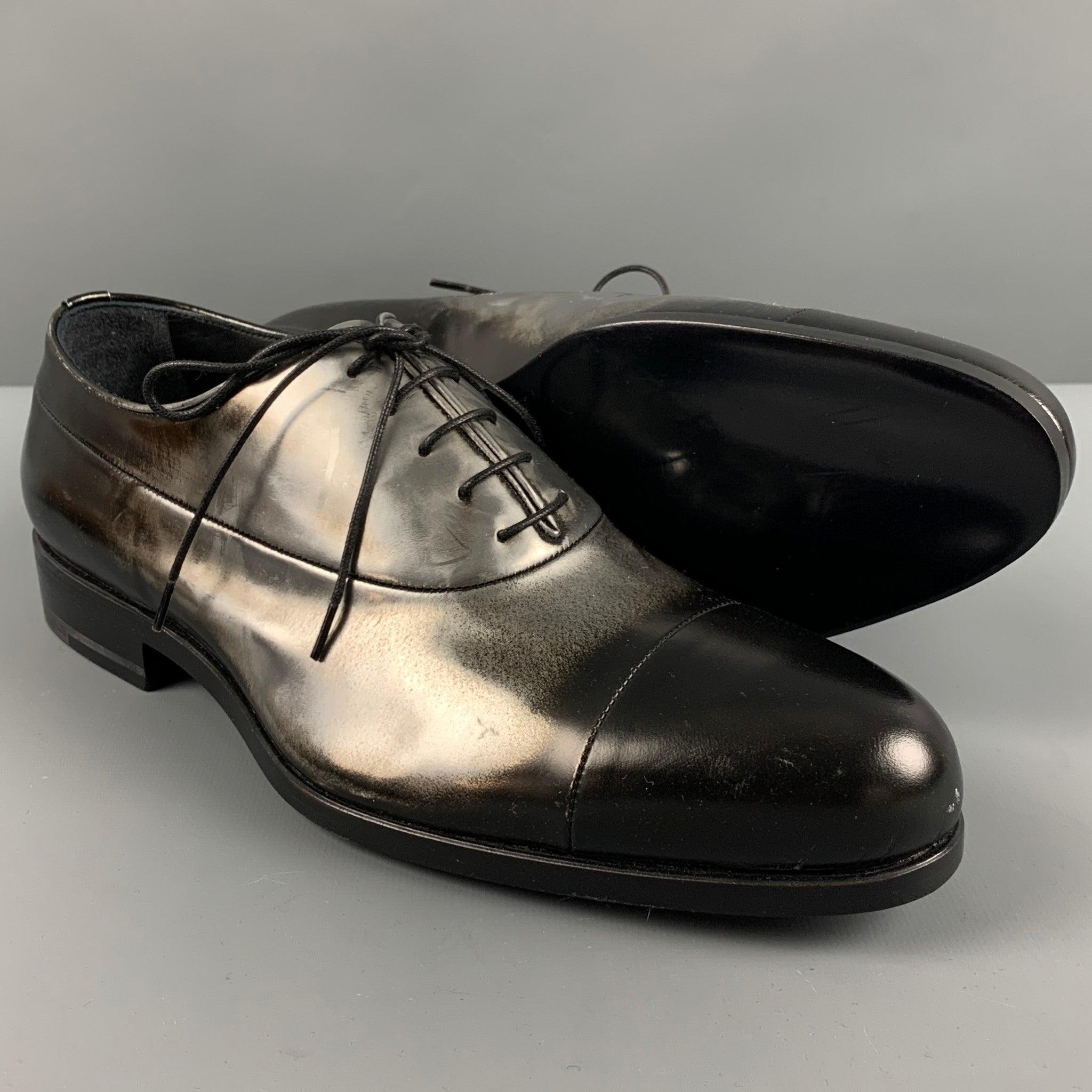 JIL SANDER Size 9.5 Black Silver Ombre Lace-Up Shoes For Sale 1