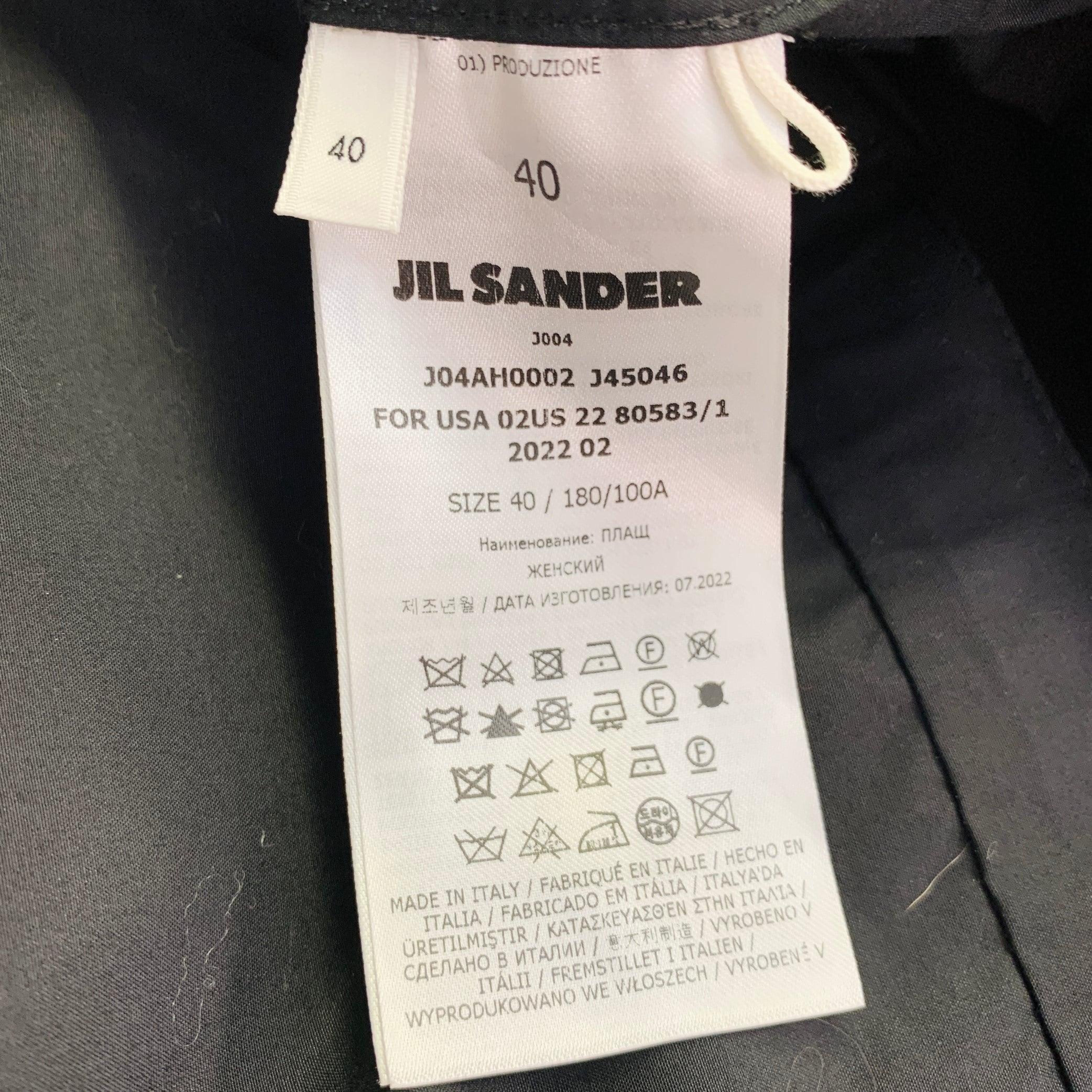 JIL SANDER Size L Black White Cotton Logo Hooded Coat (Manteau à capuche en coton noir et blanc) en vente 1