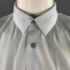 JIL SANDER Size L Blue White Pinstripe Cotton Blend Long Sleeve Shirt
