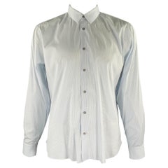 JIL SANDER Size L Blue White Pinstripe Cotton Blend Long Sleeve Shirt