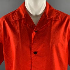JIL SANDER Talla L Camisa de Manga Corta de Algodón de Campamento Roja