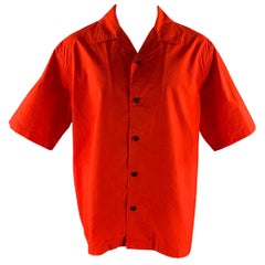 JIL SANDER Talla L Camisa de Manga Corta de Algodón de Campamento Roja