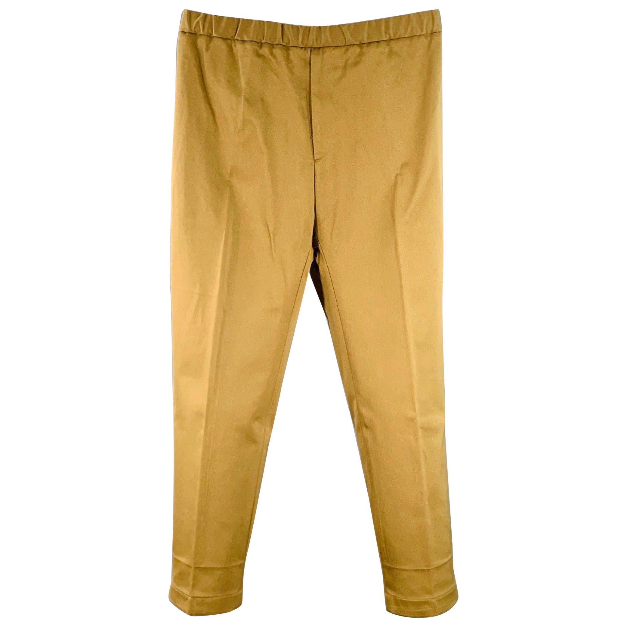 JIL SANDER Size L Tan Cotton Twill Tapered Drawstring Casual Pants en vente