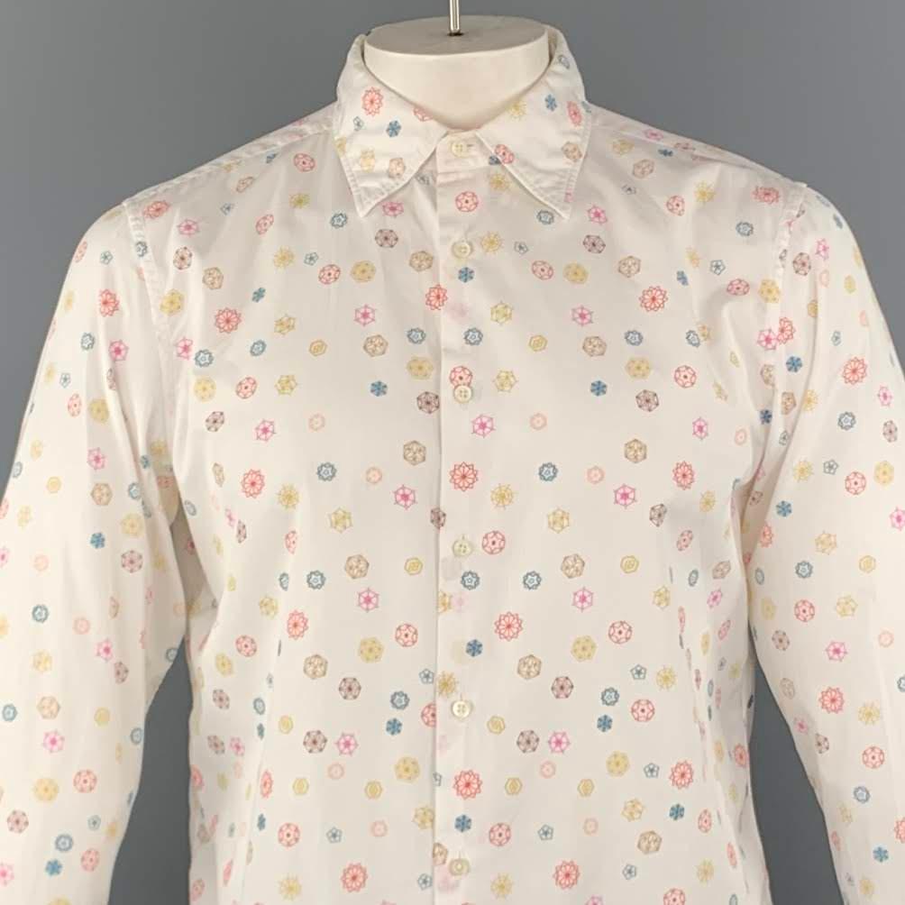 JIL SANDER long sleeve shirt comes in a white print cotton featuring a button up style with an all over multi-color abstract print and a spread collar. Made in Italy.
 
Excellent Pre-Owned Condition.
Marked: 42
 
Measurements:
 
Shoulder: 17.5