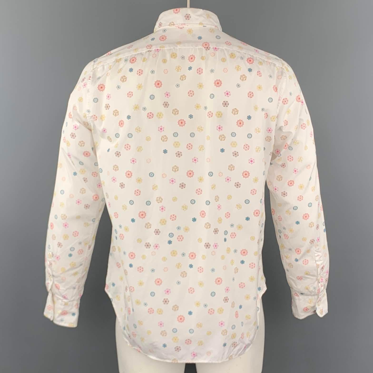 Men's JIL SANDER Size L White Print Cotton Button Up Long Sleeve Shirt