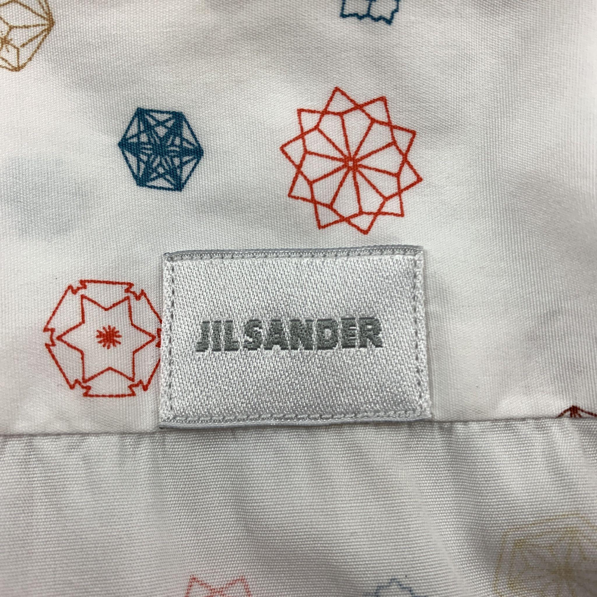 JIL SANDER Size L White Print Cotton Button Up Long Sleeve Shirt 1