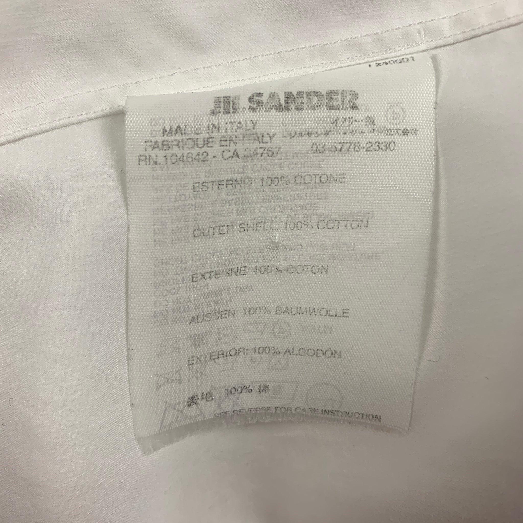 Men's JIL SANDER Size L White Ruffled Cotton Button Up Long Sleeve Shirt For Sale