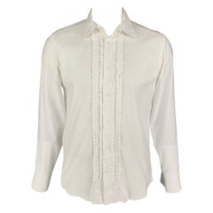 JIL SANDER Taglia L Camicia a maniche lunghe in cotone con bottoni increspati bianchi