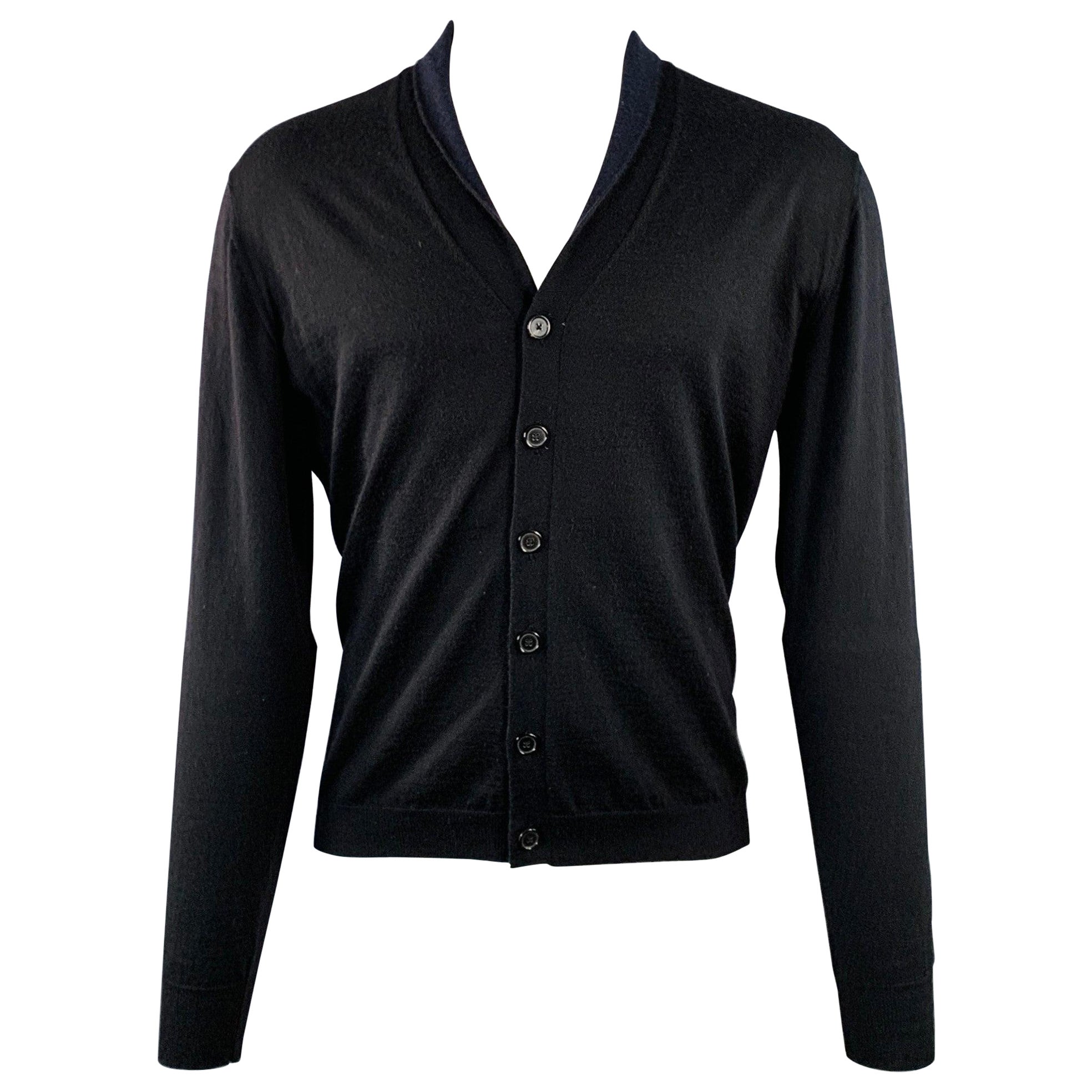 JIL SANDER Size M Black Navy Knit Cashmere Silk Shawl Collar Cardigan