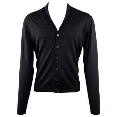 JIL SANDER Size M Black Navy Knit Cashmere Silk Shawl Collar Cardigan