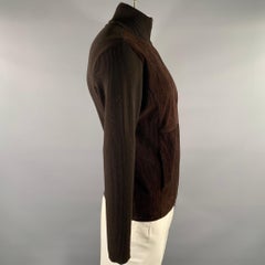 JIL SANDER Size M Brown Leather Wool Zip Up Sweater