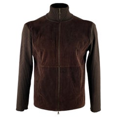 JIL SANDER Size M Brown Leather Wool Zip Up Sweater