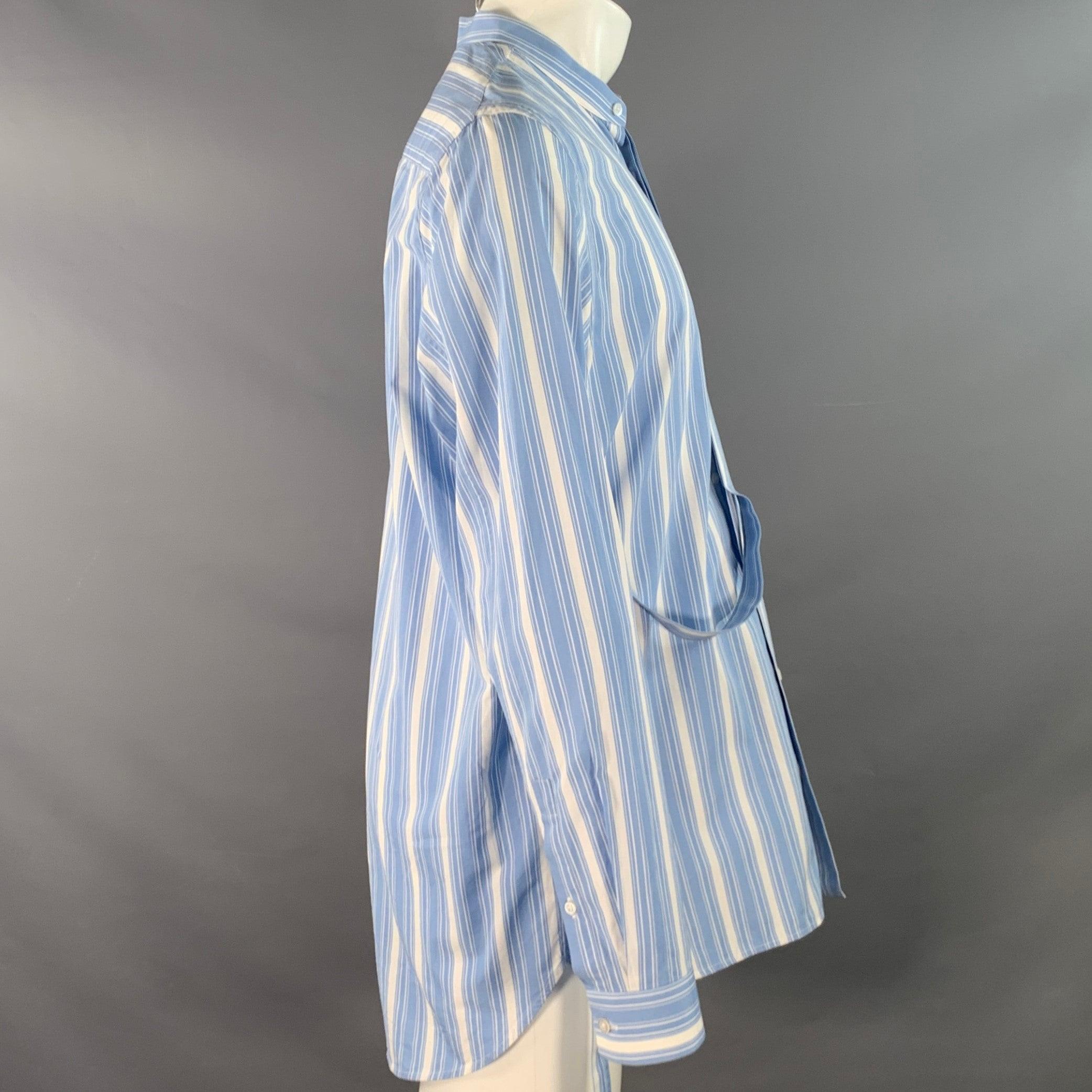 JIL SANDER Größe M Giusy Blau Weiß Gestreift Baumwolle Kragenlos Langarmhemd im Zustand „Gut“ im Angebot in San Francisco, CA