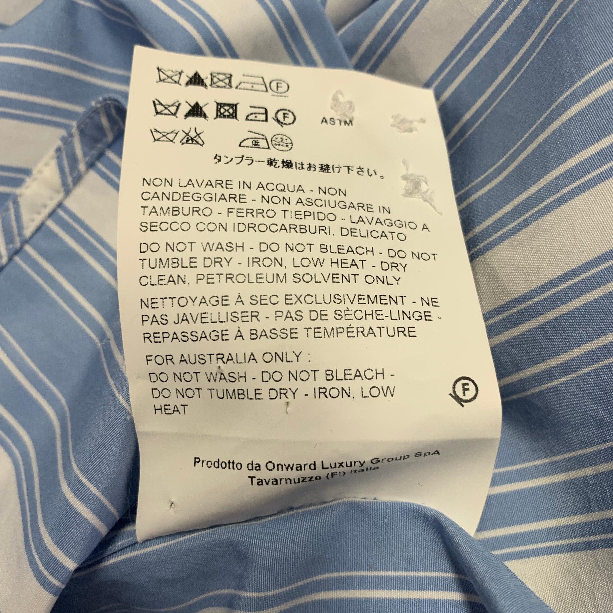 JIL SANDER Größe M Giusy Blau Weiß Gestreift Baumwolle Kragenlos Langarmhemd im Angebot 4