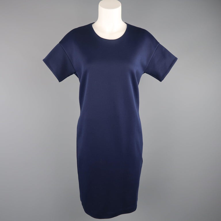 JIL SANDER Size M Navy Cotton / Polyester Jersey Short Sleeve Belted Shift Dress For Sale at 1stDibs JIL SANDER Size M Navy Cotton / Polyester Jersey Short Sleeve Belted Shift Dress For Sale at 1stDibs