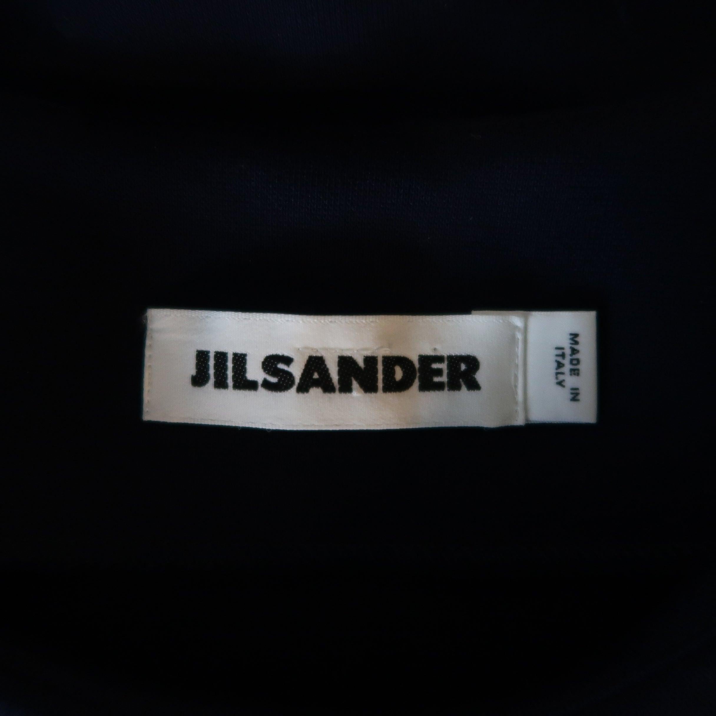 JIL SANDER Size M Navy Cotton / Polyester Jersey Short Sleeve Belted Shift Dress For Sale 2