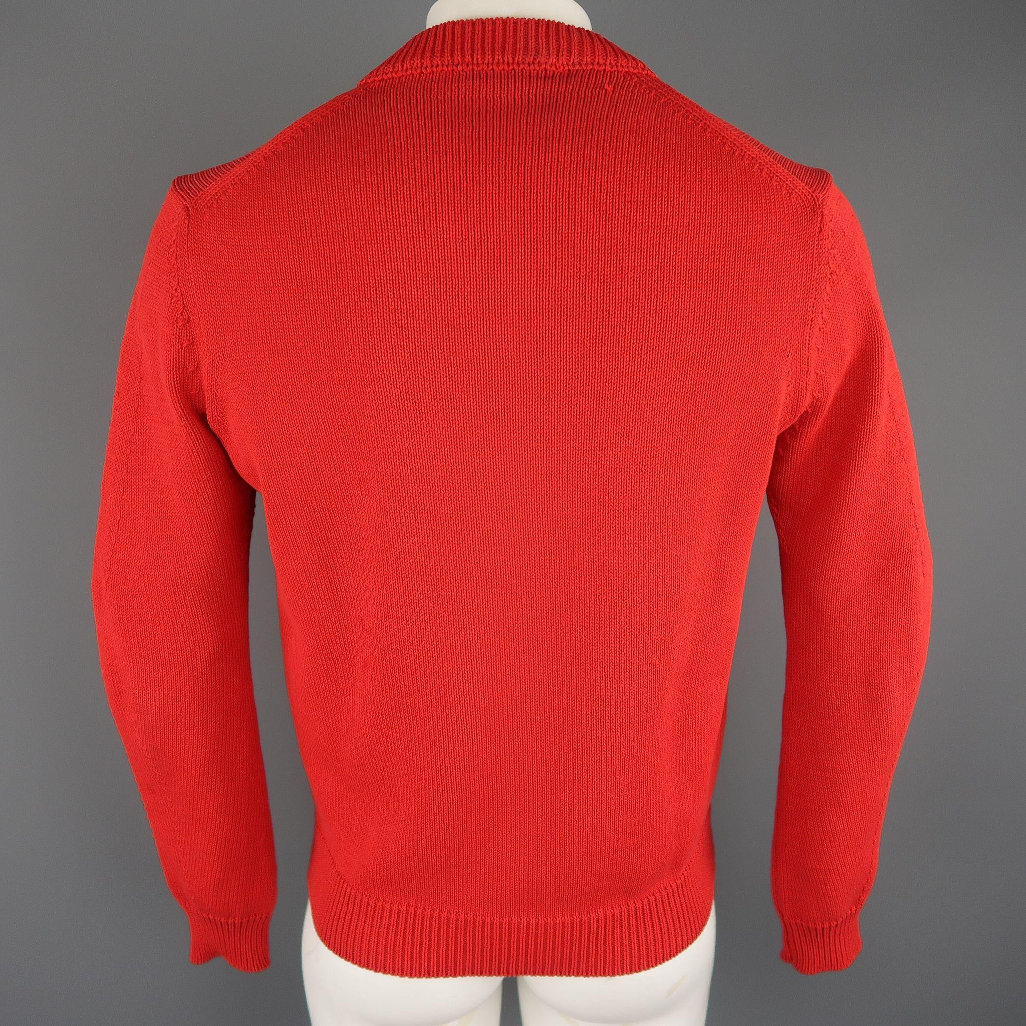 Men's JIL SANDER Size M Red Knitted Cotton Pullover Sweater