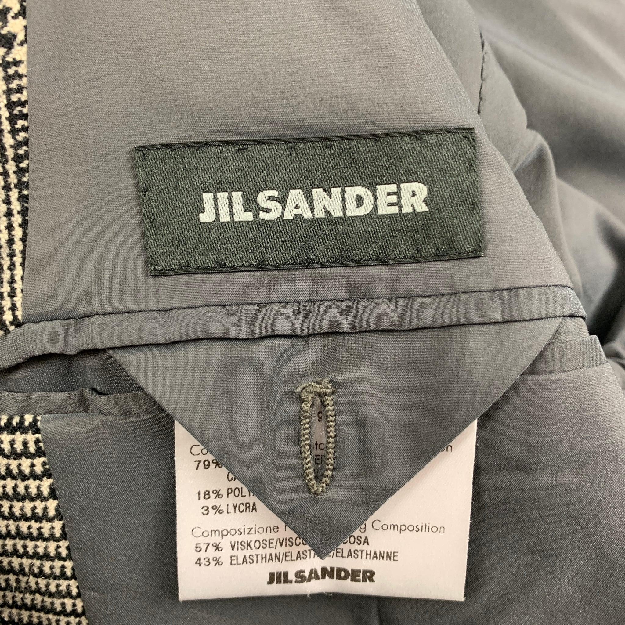 Men's JIL SANDER Size M White Black Glenplaid Cashmere Blend Buttoned Coat