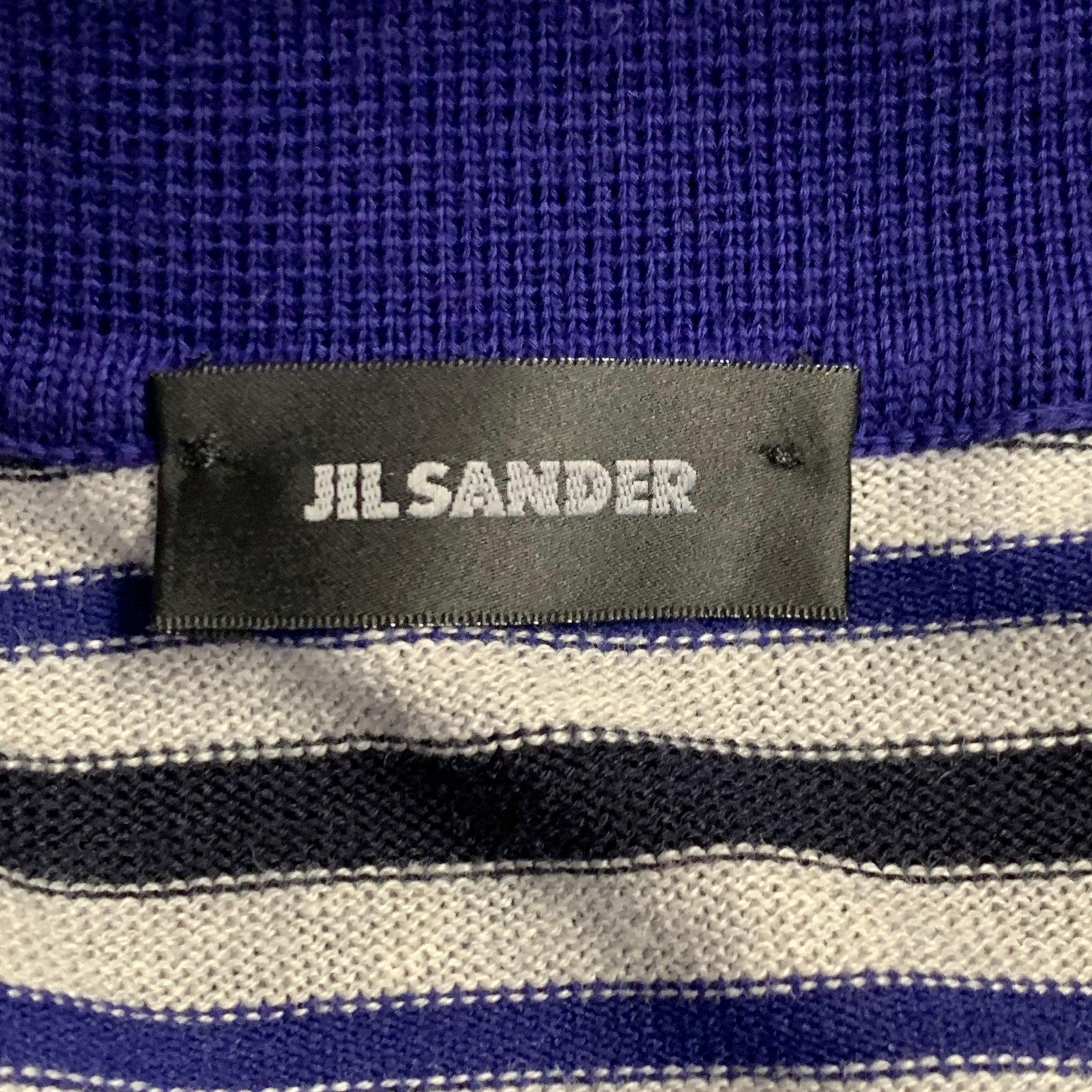 JIL SANDER Größe S Grau Lila Schwarz Streifen Kontrastbesatz Polo mit Kontrastbesatz Herren im Angebot
