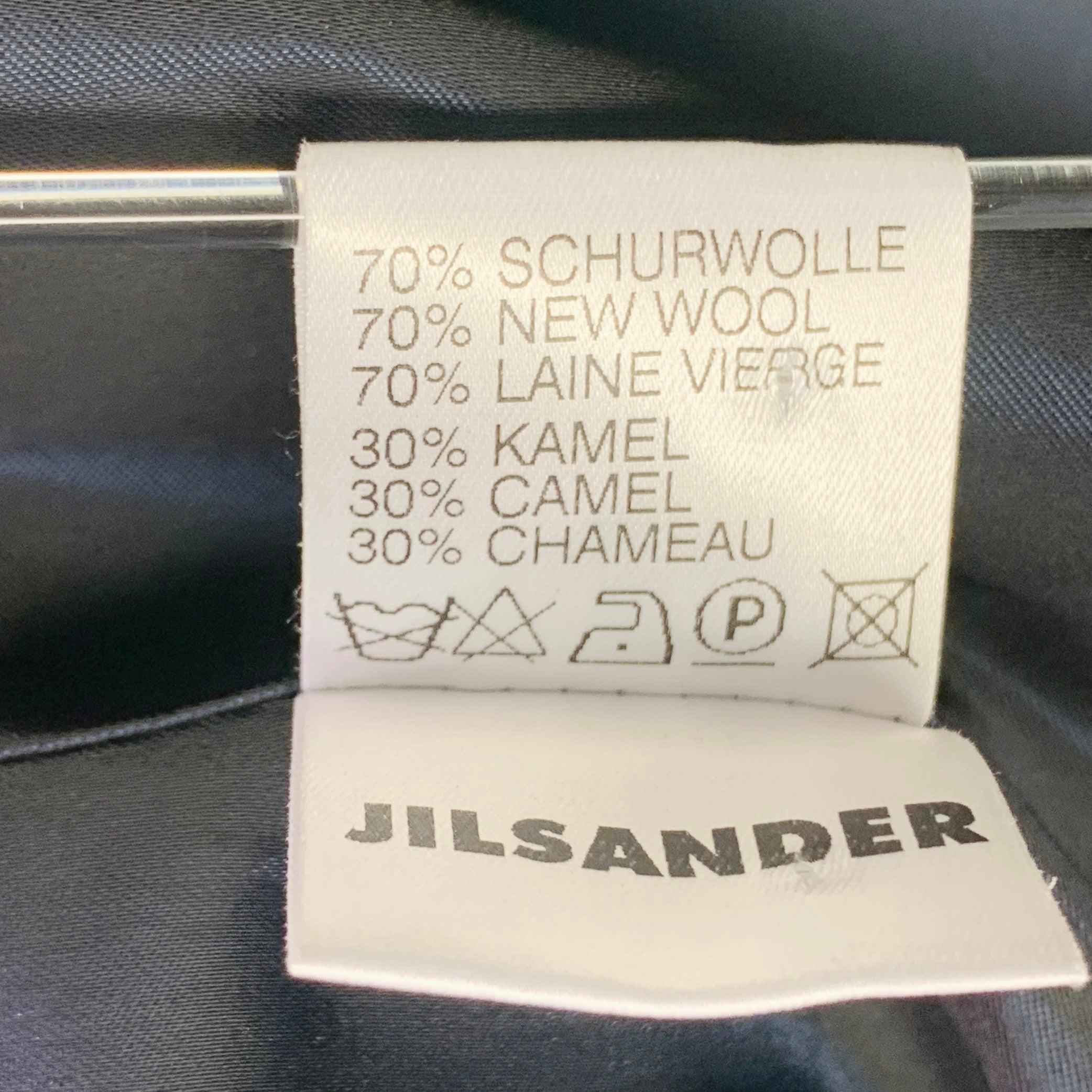 JIL SANDER Taille XL Manteau double boutonnage en laine vierge noire camel en vente 2