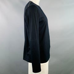 JIL SANDER Size XL Black White Jersey Contrast Trim Crew Neck Pullover