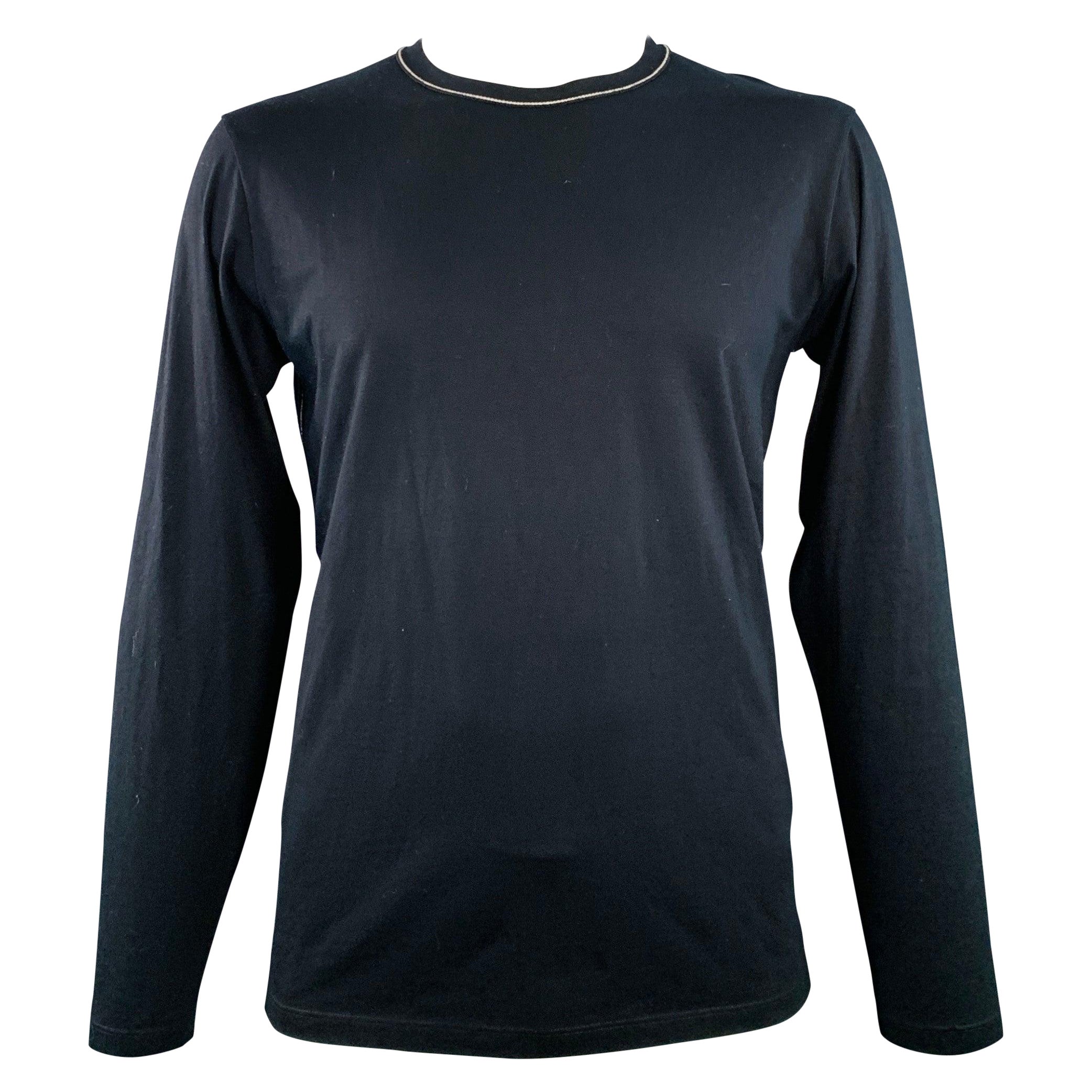 JIL SANDER Size XL Black White Jersey Contrast Trim Crew Neck Pullover