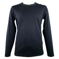 JIL SANDER Size XL Black White Jersey Contrast Trim Crew Neck Pullover