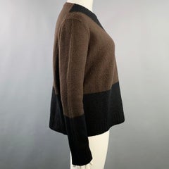 JIL SANDER Size XL Brown Black Wool Color Block Crew Neck Sweater