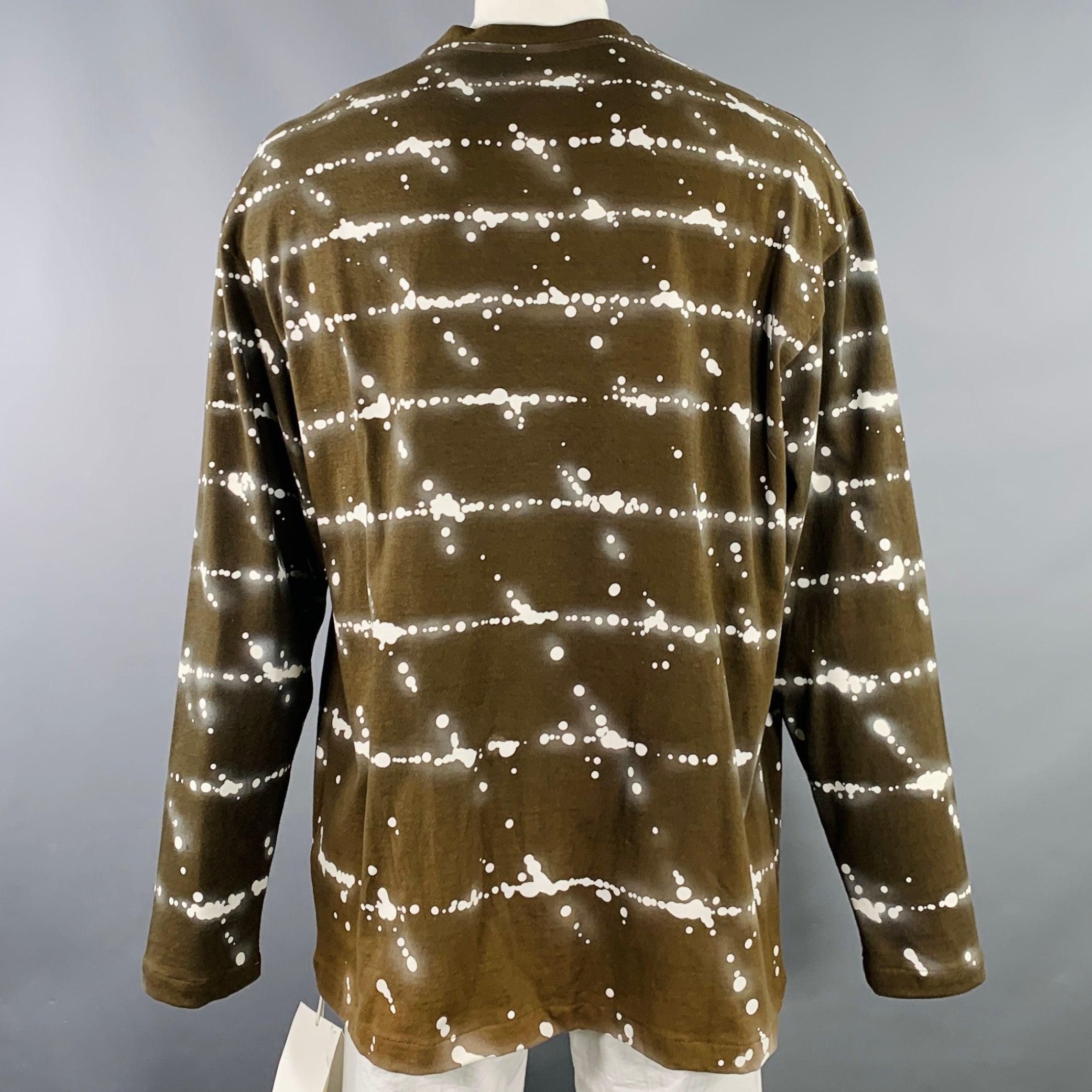 JIL SANDER Size XL Brown White Abstract Cotton Crew Neck Pullover In Excellent Condition For Sale In San Francisco, CA