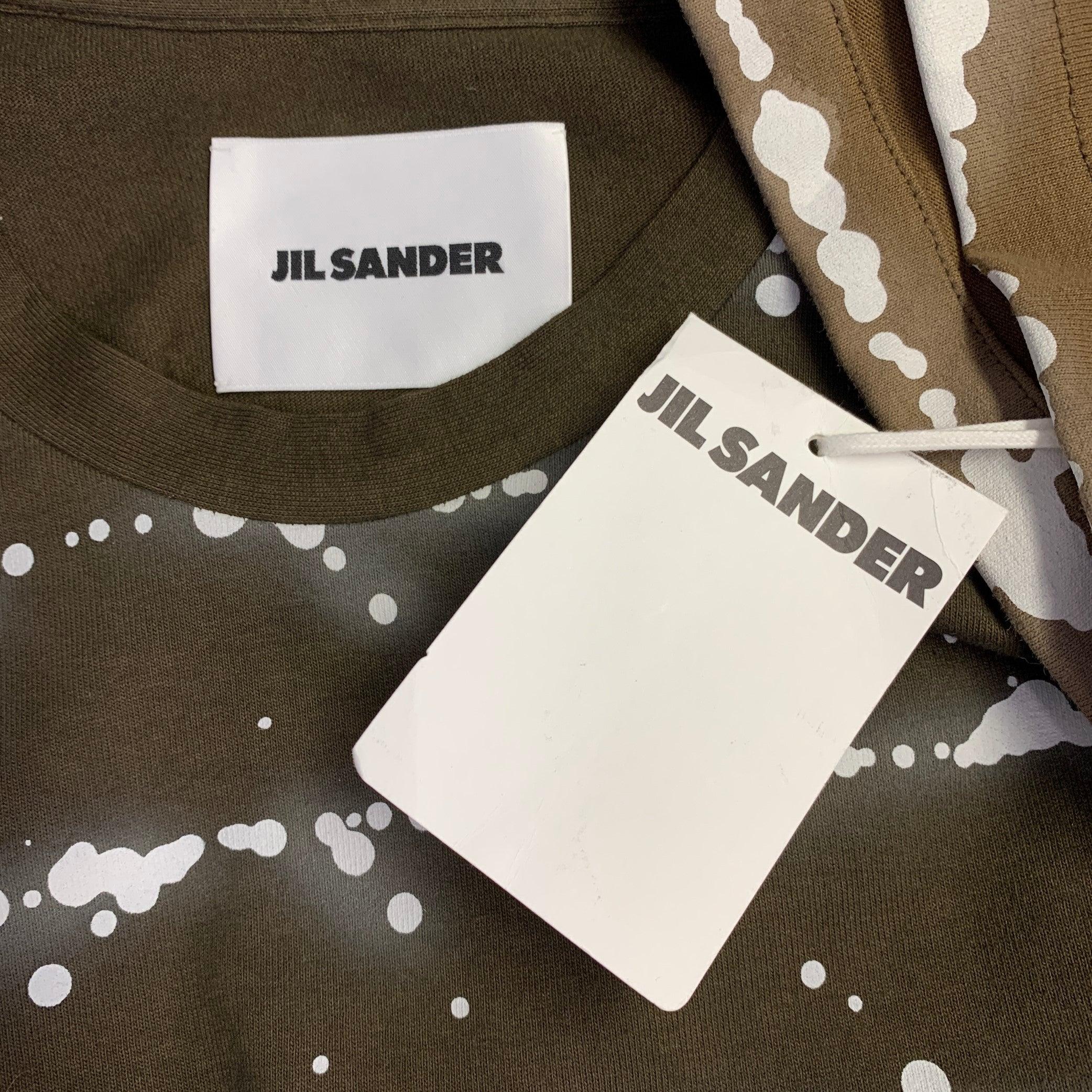 Men's JIL SANDER Size XL Brown White Abstract Cotton Crew Neck Pullover For Sale
