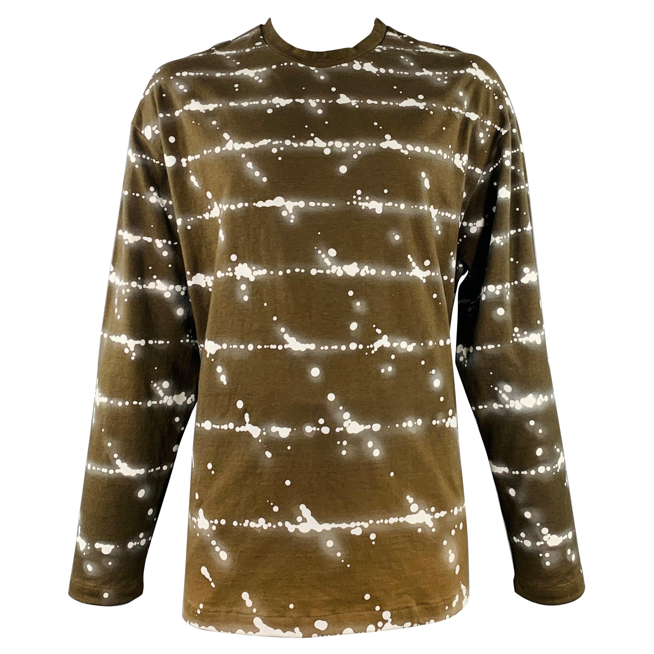 JIL SANDER Taille XL Brown White Abstract Cotton Crew Neck Pullover